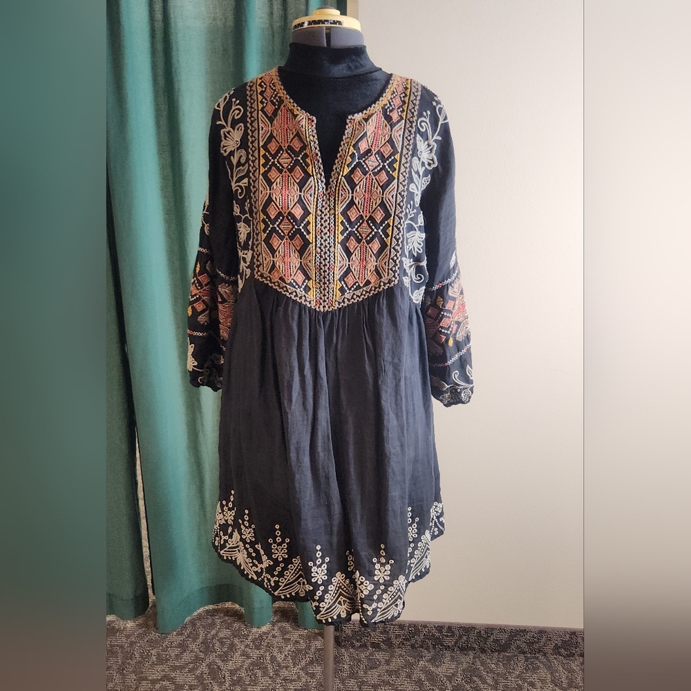 Johnny Was Workshop Embroidered Babydoll Mini Dress